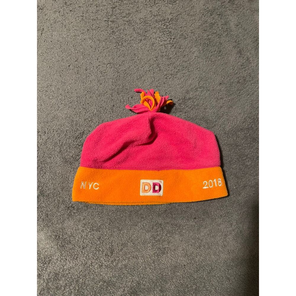 Dunkin Fleece Beanie Unisex One Size Pink Orange DD NYC 2018 Promo Winter Cozy